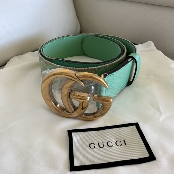 NEW Gucci GG Marmont Jumbo GG Belt Beige/Mint Size 85 inch 34 In main image 4